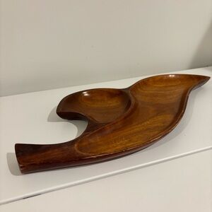 Vintage wood serving tray - display dish MCM decor 2 sections mid century decor